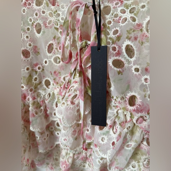 Viral House of Harlow 1969 Pink Floral Lace Ruffle Bow Blouse - Picture 3 of 4